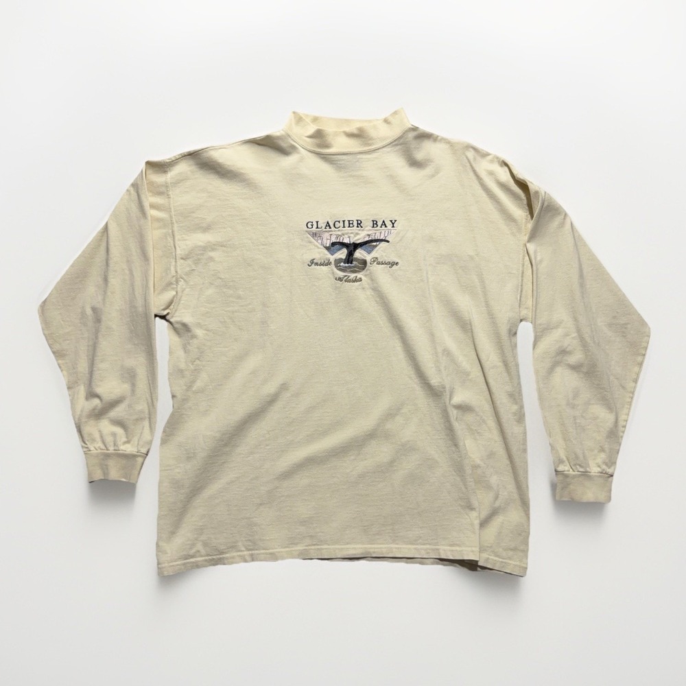 Vintage Camp David Alaska Mock Neck Shirt Embroidered Glacier Bay Mens XL Nature